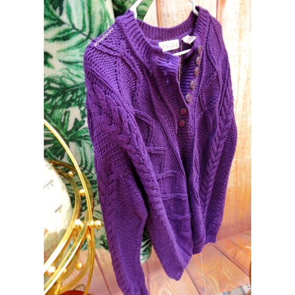 Vintage chunky fisherman henley knit sweater βοΈ - Picture 4 of 7